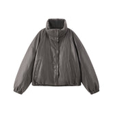 Women's Short PU Down Jacket with Ruched Hem